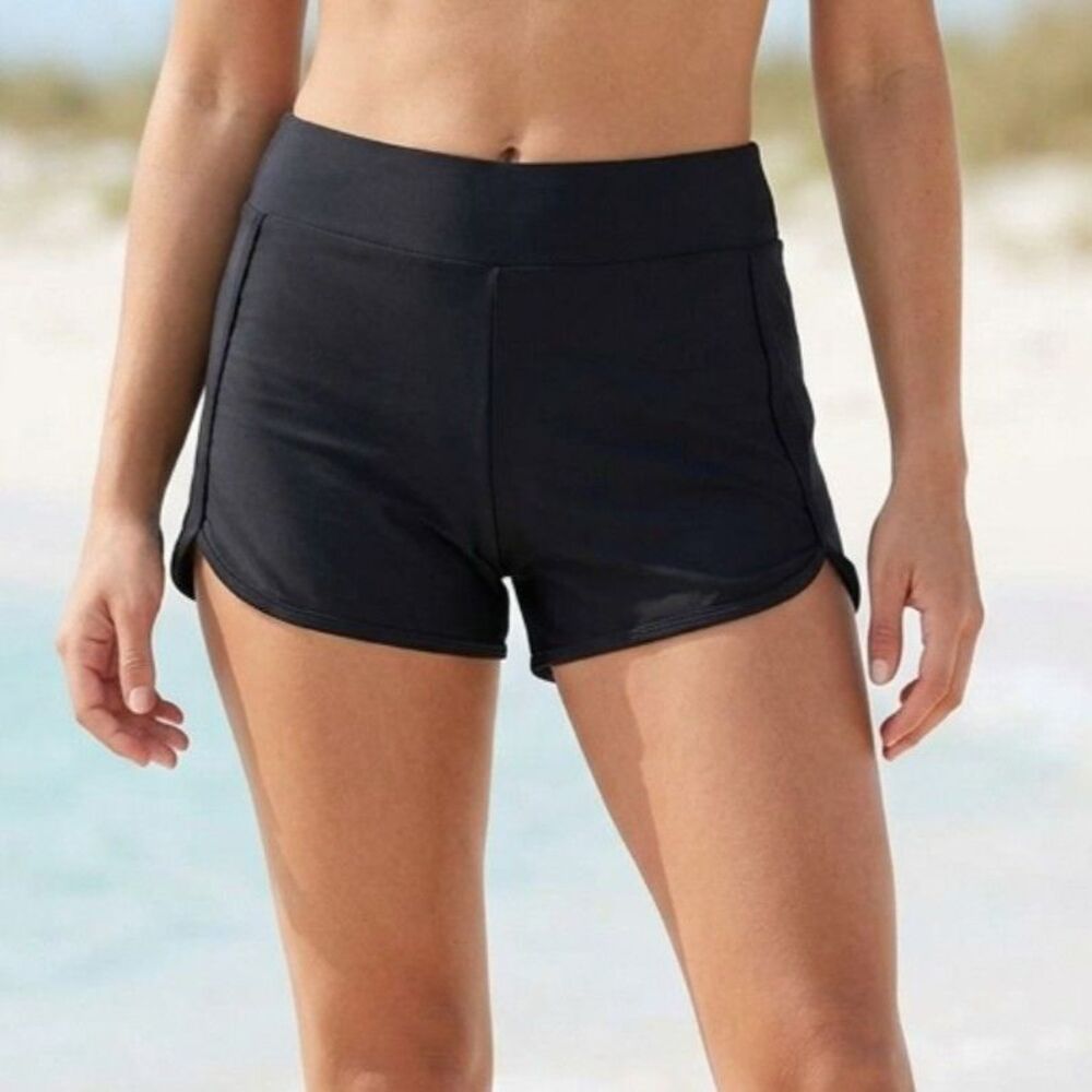 Womens Plus Size 16W Black Swim Shorts Boardshorts Dolphin Hem Swimsuit Bottoms